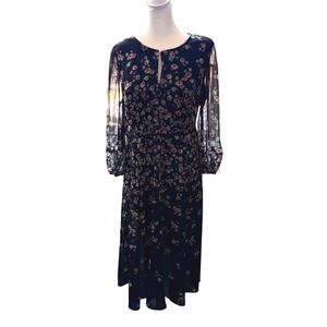 Karl Lagerfeld Paris Womens Floral Chiffon Midi Dress 12 Black Whimsigoth Fairy